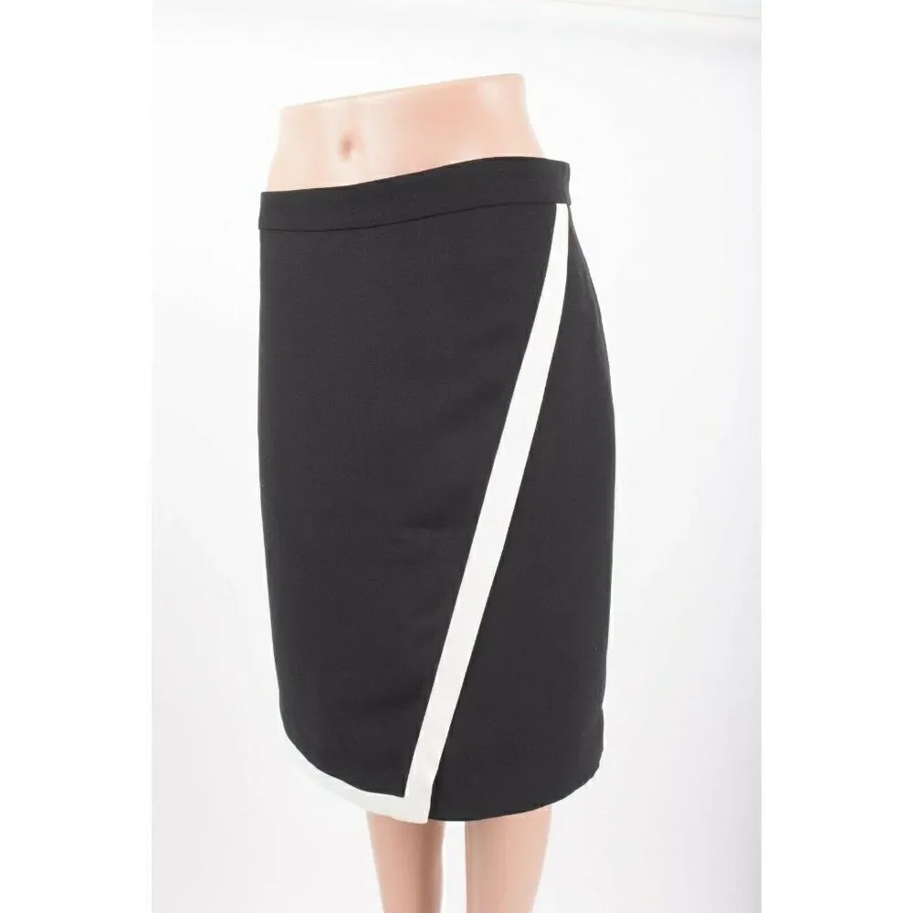 J. Crew Womans Wrap Crepe Pencil Skirt Size 12 Black White Tipped c5875